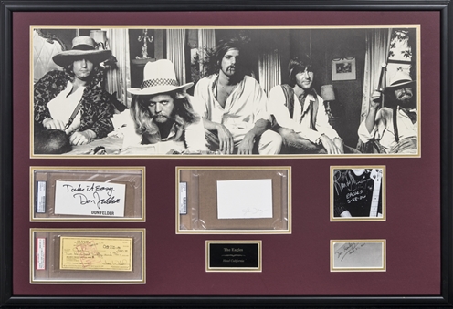 Eagles Band Individual Signed Cuts With Photo In 38x26 Framed Display (PSA/DNA & JSA)
